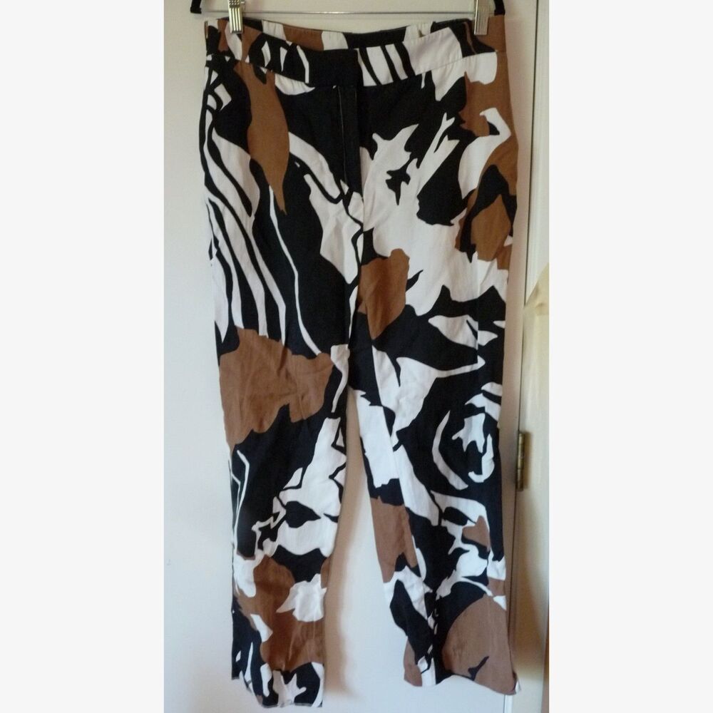 Chico's 100% linen straight wide leg pants abstract bold mod print 1.5R ~10 M-L
